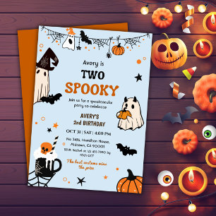 Two Spooky Halloween Birthday Ghost Whimsical Cute Invitation
