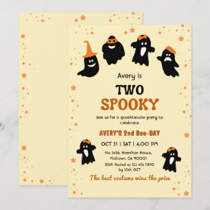 Two Spooky Halloween Birthday Ghost Whimsical Cute Invitation