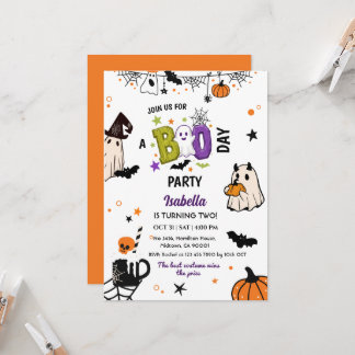Two Spooky Halloween Birthday Ghost Whimsical Invitation