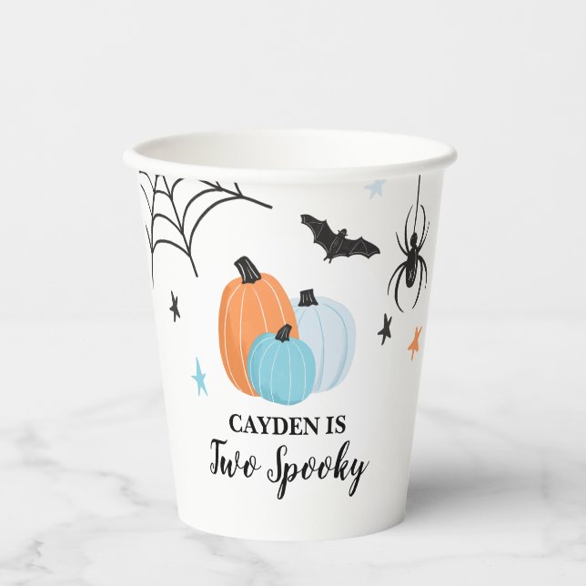 Two Spooky Halloween blue Pumpkins Birthday Paper  Cups (Front)