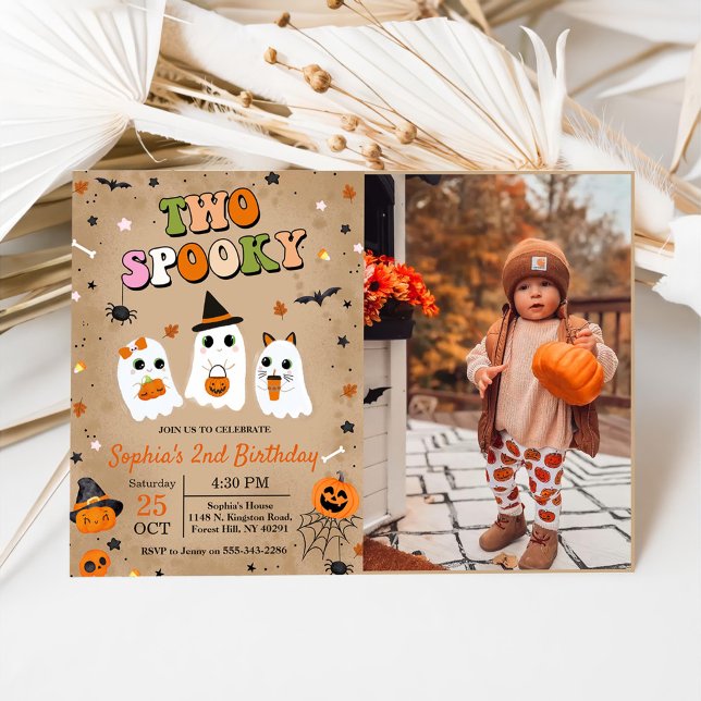 Two Spooky Halloween Cute Ghost 2nd Birthday  Invitation (Creator Uploaded)