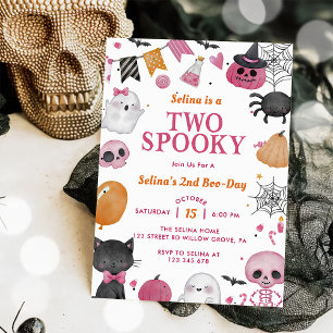 Two Spooky Halloween Cute Ghost Birthday Party Invitation