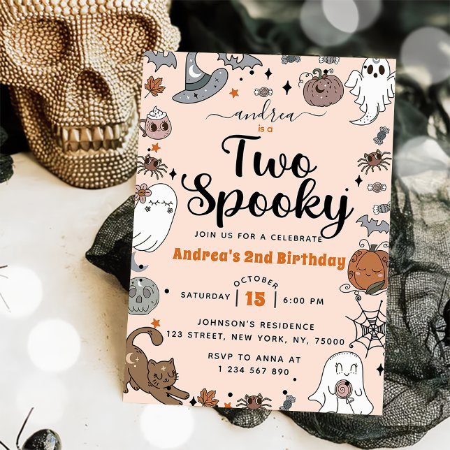 Two Spooky Halloween Cute Ghost Birthday Party Invitation (Creator Uploaded)