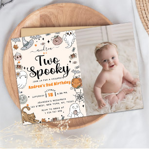 Two Spooky Halloween Cute Ghost Birthday Photo Invitation