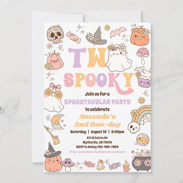 Two Spooky Halloween Ghost Invitation (Front)