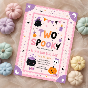 Two Spooky Halloween Girl Birthday Party Invitation