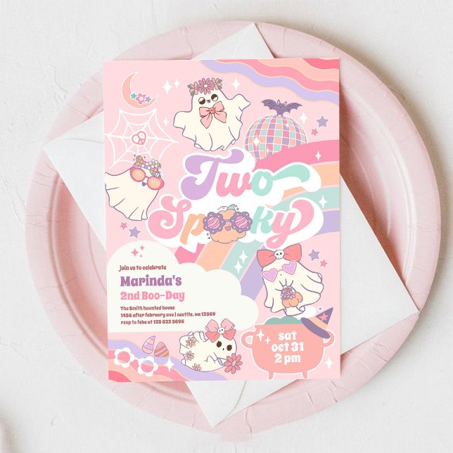 Two Spooky Halloween Groovy Daisy 2nd Birthday  Invitation (Creator Uploaded)