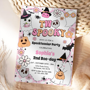 Two Spooky Halloween Groovy Ghost 2nd Birthday Invitation