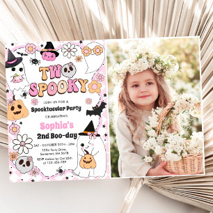 Two Spooky Halloween Groovy Ghost 2nd Birthday Invitation