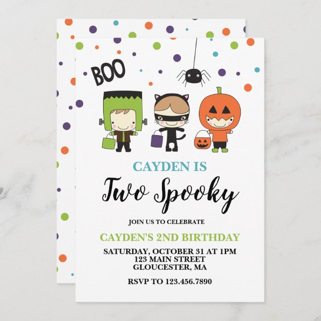 Two Spooky Halloween Kids Birthday Invitation (Front/Back)