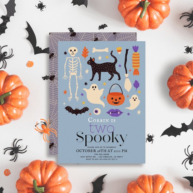 Two Spooky Halloween Motifs Blue 2nd Birthday Invitation (Creator Uploaded)