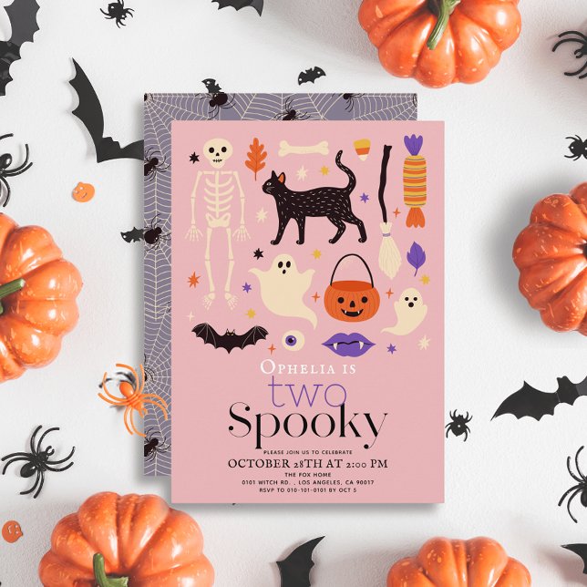 Two Spooky Halloween Motifs Pink 2nd Birthday Invitation (Creator Uploaded)