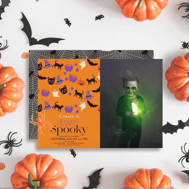 Two Spooky Halloween Orange 2nd Birthday Photo Invitation (Creator Uploaded)