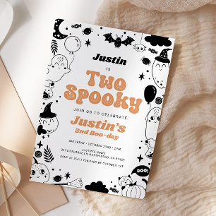 Two Spooky Orange Ghost Halloween Birthday Invitation
