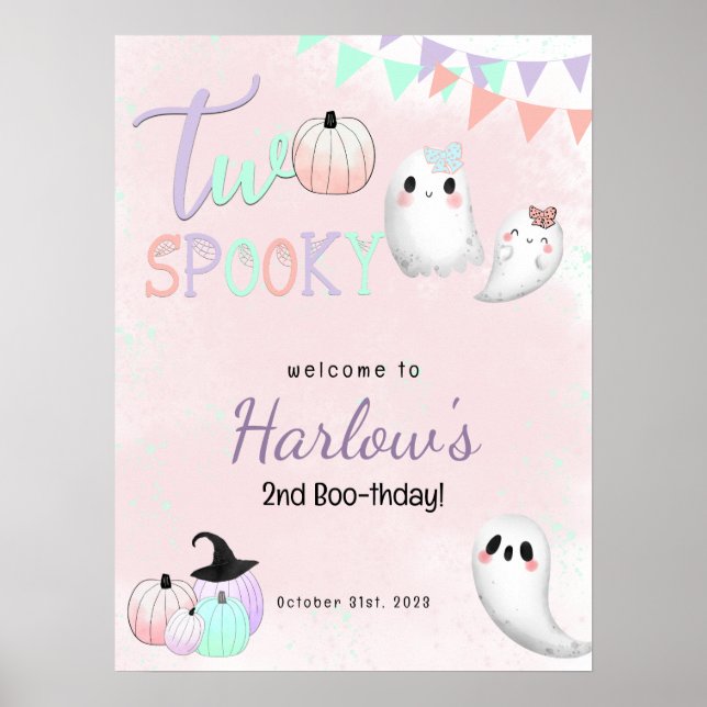 Two Spooky Pastel Halloween Birthday Welcome  Poster (Front)