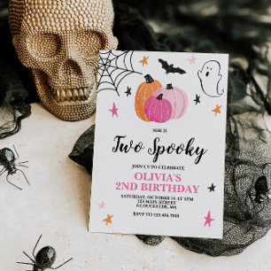 Two Spooky Pink Halloween 2nd Birthday Invitation