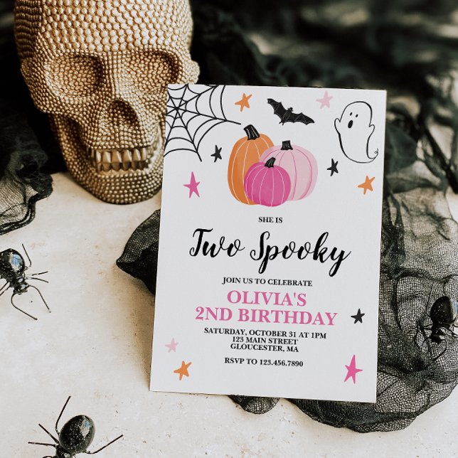Two Spooky Pink Halloween 2nd Birthday Invitation (Creator Uploaded)