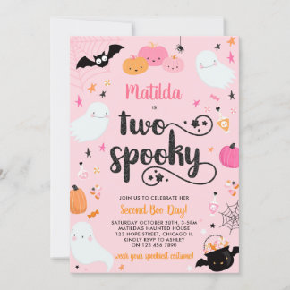 Two Spooky Pink Halloween Ghost 2nd Birthday Party Invitation