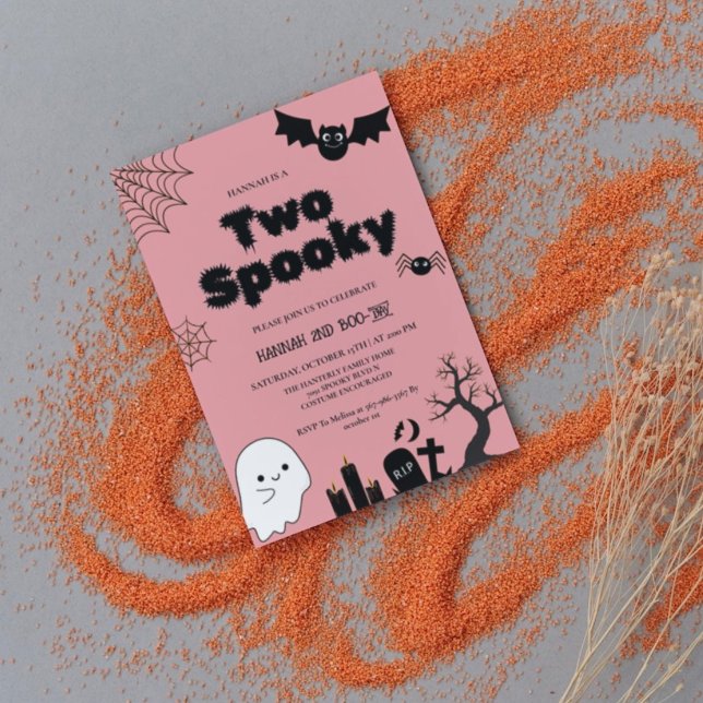 Two Spooky Pink Halloween Second  birthday party Invitation (Creator Uploaded)