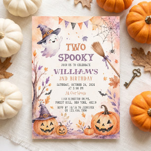 Two Spooky Pumpkin Ghost 2nd Birthday Invitation