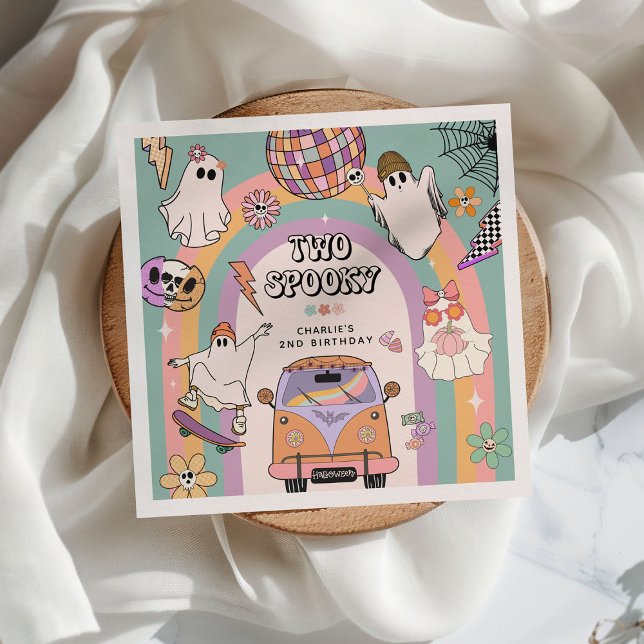Two Spooky Retro Fun 2nd Birthday Party Napkin (Creator Uploaded)