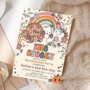 Two Spooky Retro Ghost Halloween 2nd Birthday Invitation