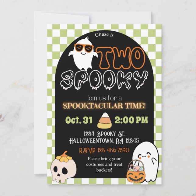 Two Spooky, Retro Theme 2nd Birthday Invitation (Front)