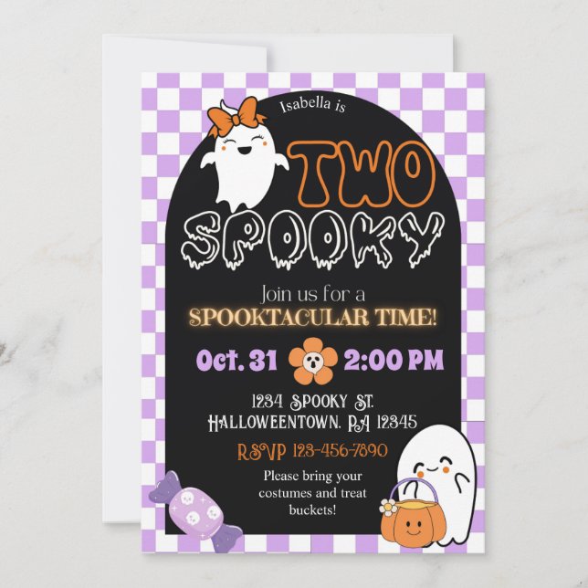 Two Spooky, Retro Theme 2nd Birthday Invitation (Front)