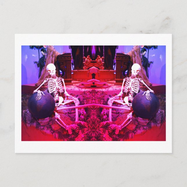 Two spooky scary skeletons art postcard (Front)