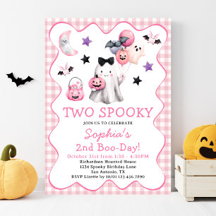 Two Spooky Second Birthday Girl Halloween Party Invitation