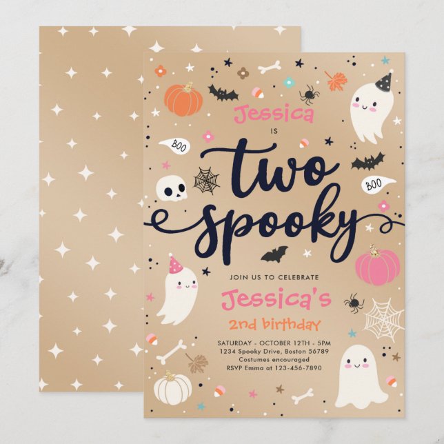 Two Spooky Vintage Halloween Ghost 2nd Birthday  Invitation (Front/Back)