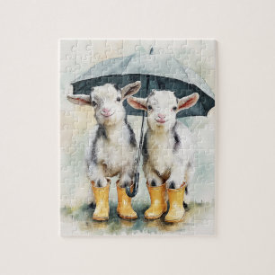 Two Spotted Baby Goats on a Rainy Day Jigsaw Puzzle