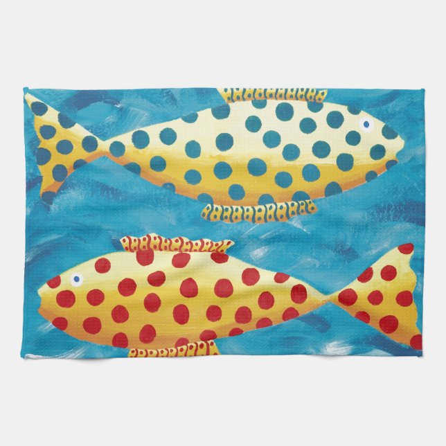Two Spotty Fish Tea Towel (Horizontal)