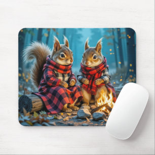 Two Squirrels Enjoying an Autumn Campfire Mouse Mat