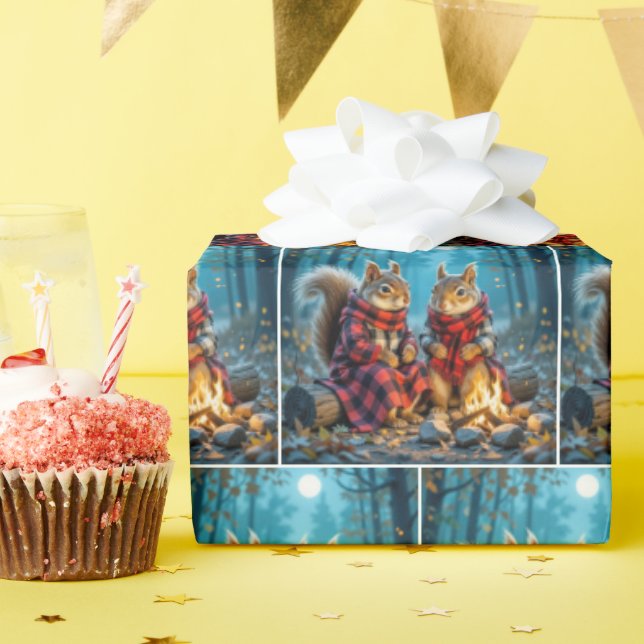 Two Squirrels Enjoying an Autumn Campfire Wrapping Paper (Birthday Party)