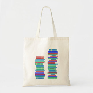 Two stacks of books library bag