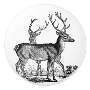 Two Stags Deers black and white vintage art Ceramic Knob