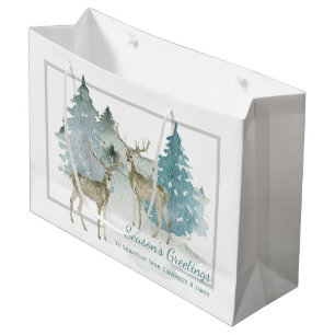 Two Stags in A Winter Woodland Personalised Large Gift Bag