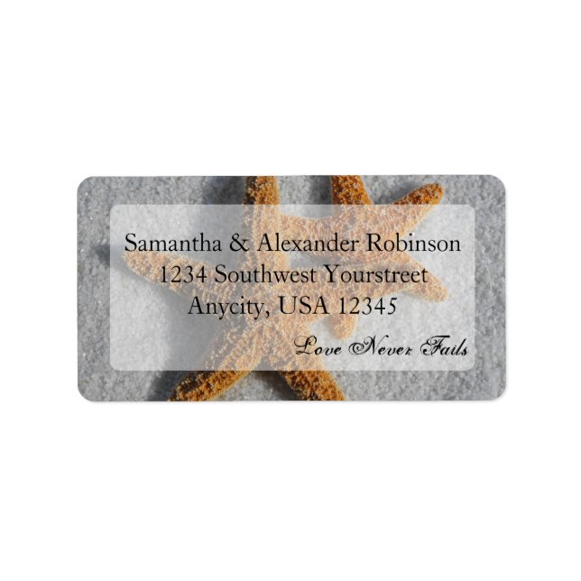 Two Starfish in the Sand, Beach Wedding Label (Front)