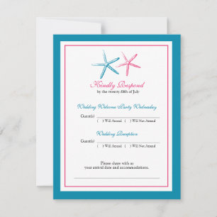 Two Starfish Peacock and Pink RSVP Card