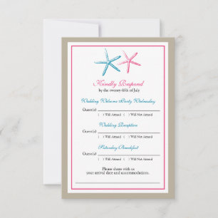Two Starfish Peacock and Pink RSVP Card