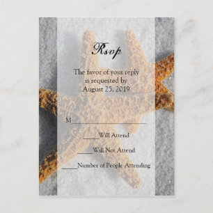 Two Starfish & Sand, Beach Wedding RSVP Reply Card