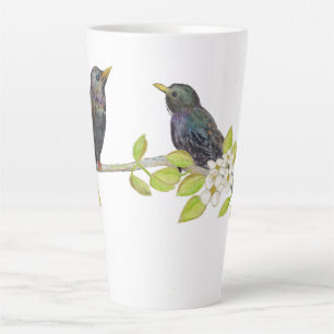 Two Starlings on a Blossoming Branch in Spring  Latte Mug