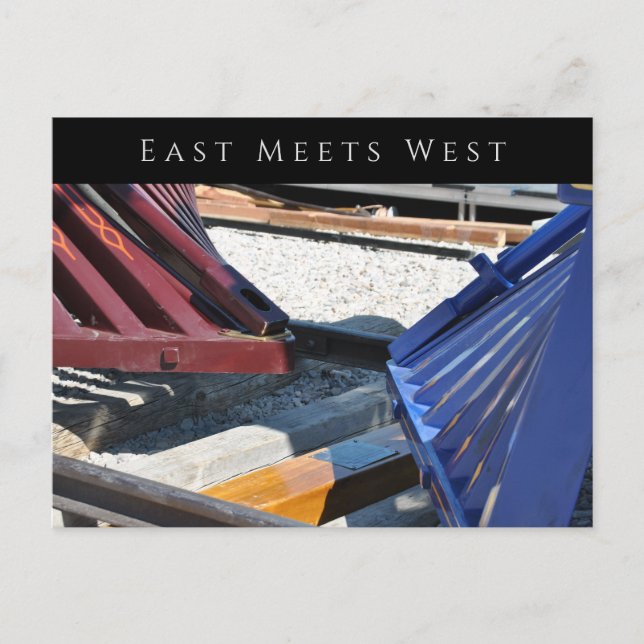 Two Steam Engines, East Meets West, Golden Spike Postcard (Front)