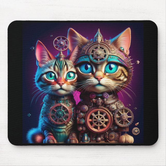 Two Steampunk Kittens Pose Mouse Mat (Front)