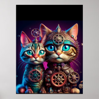 Two Steampunk Kittens Pose Poster