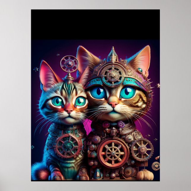 Two Steampunk Kittens Pose Poster (Front)