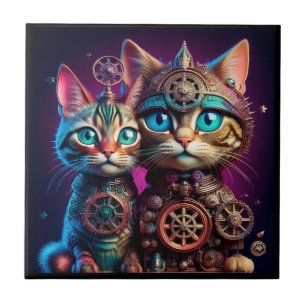 Two Steampunk Kittens Pose Tile
