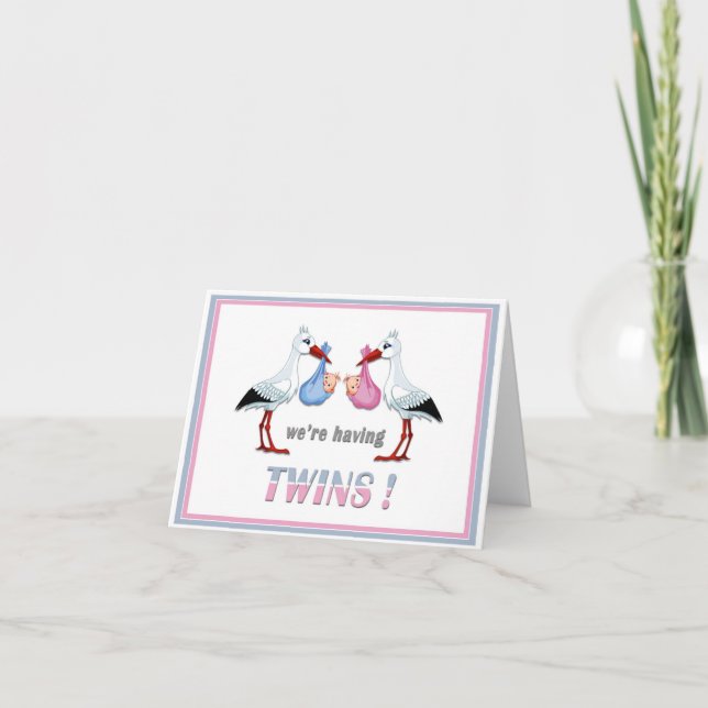 Two Storks Announcement Having Twins Boy and Girl (Front)