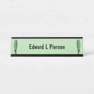 Two Strange Men Green Pickle Heads With Faces Suit Desk Name Plate